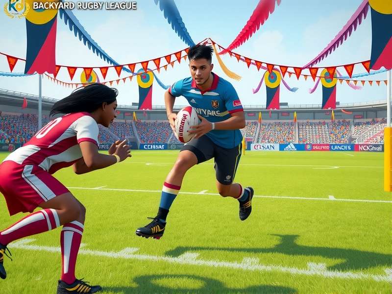 Backyard Rugby League festival event with colorful decorations